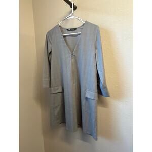 Zara Gray Plaid Shift Dress pockets Viscose blend Size XS NWT